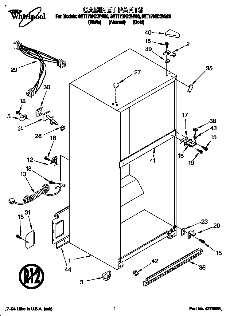 Whirlpool 8ET17NKXBN00 cabinet diagram