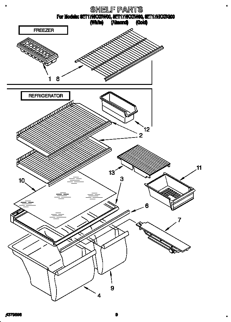 Whirlpool 8ET17NKXBN00 shelf diagram