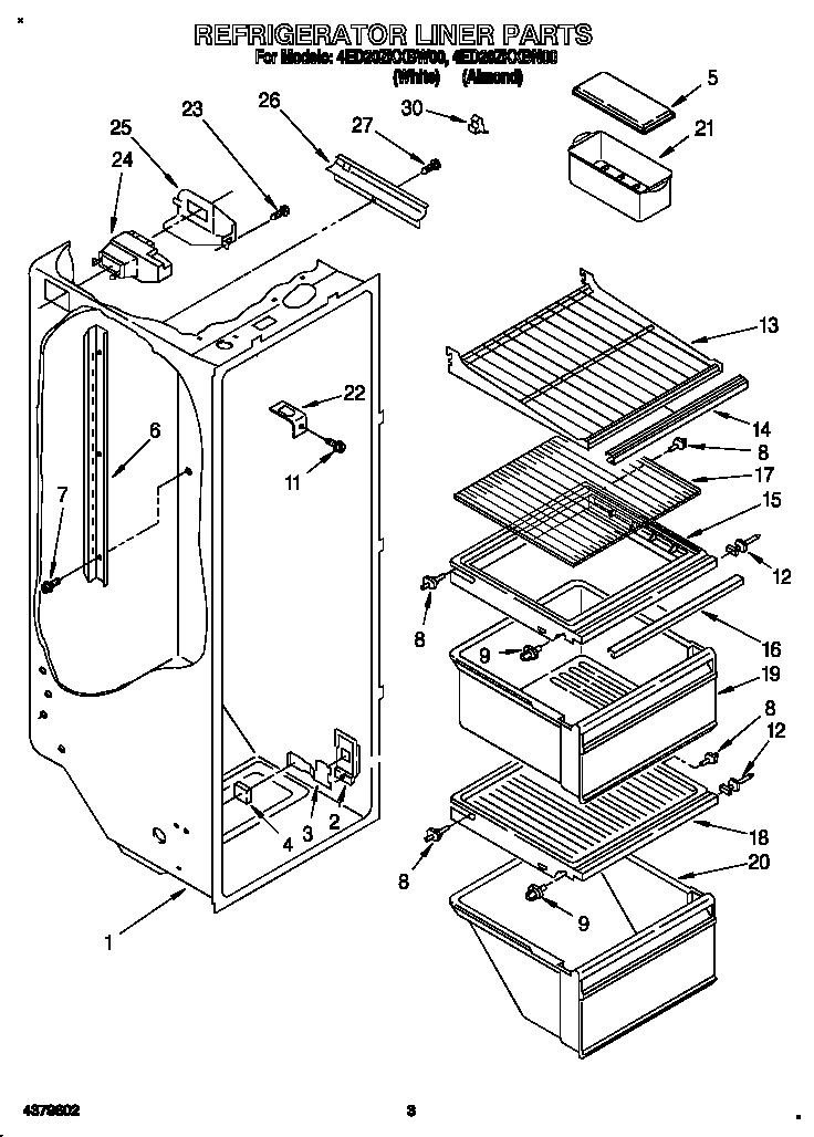 Whirlpool 4ED20ZKXBW00 refrigerator liner diagram