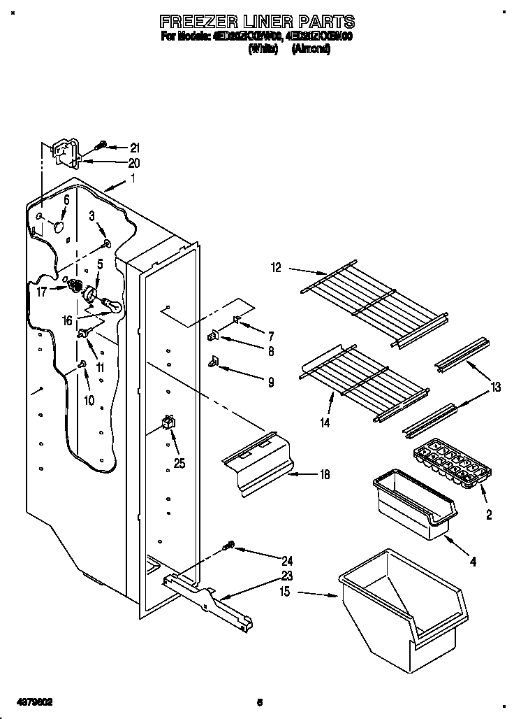 Whirlpool 4ED20ZKXBW00 freezer liner diagram