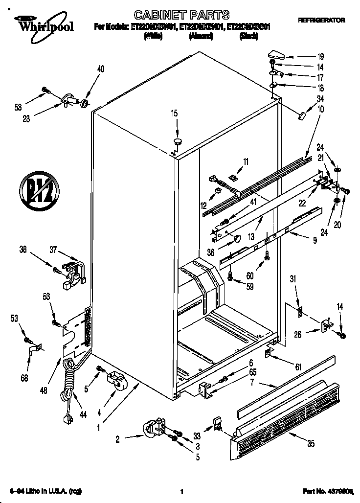 Whirlpool ET22DMXBW01 cabinet diagram