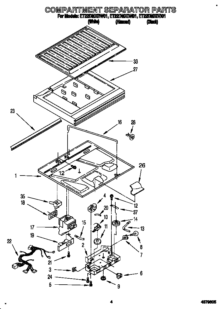 Whirlpool ET22DMXBW01 compartment separator diagram