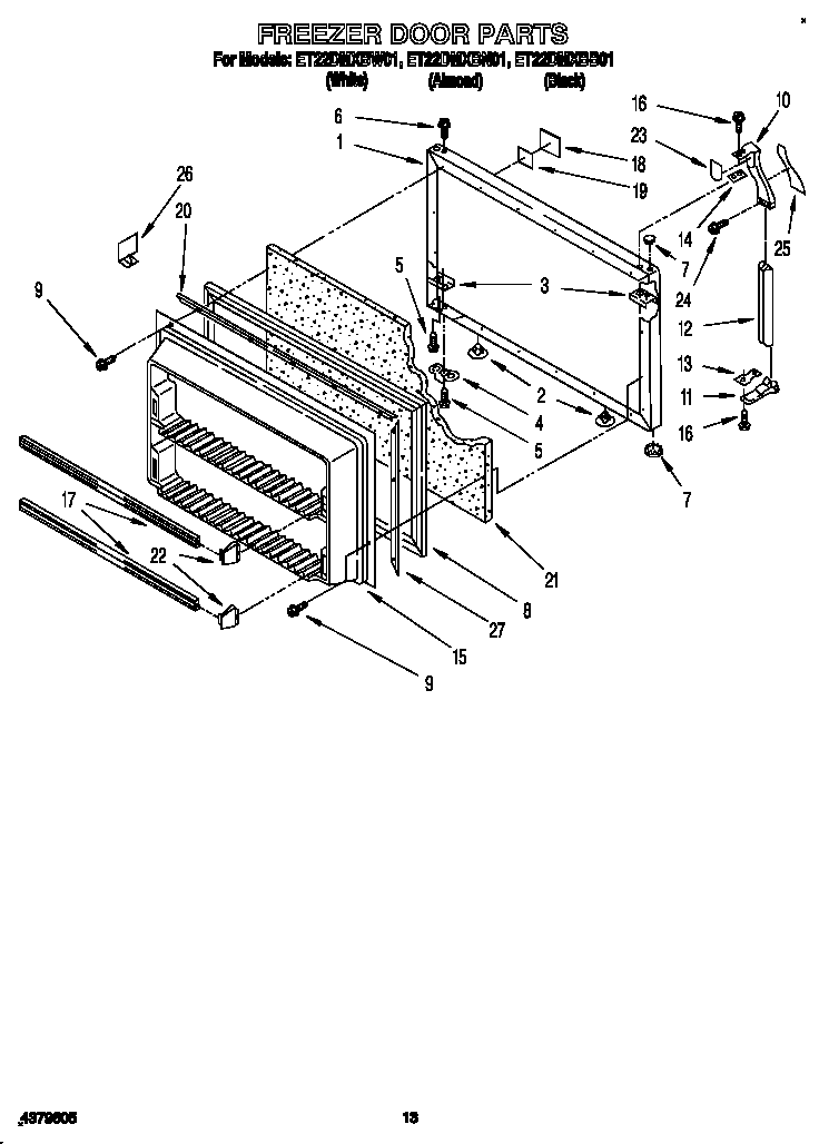 Whirlpool ET22DMXBW01 freezer door diagram