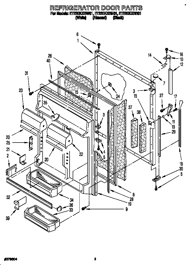 Whirlpool ET22DKXBB01 refrigerator door diagram