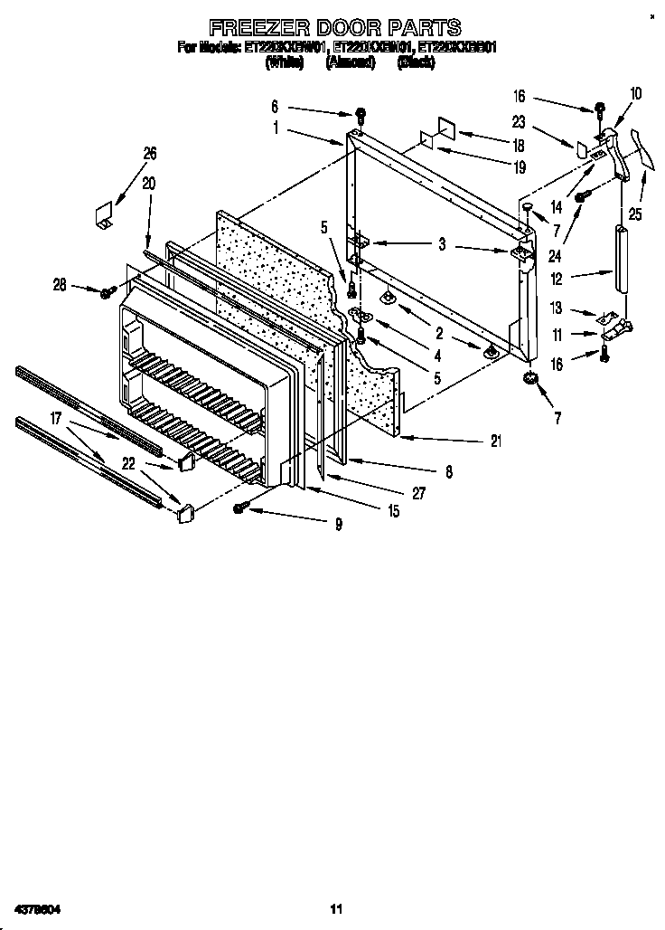 Whirlpool ET22DKXBB01 freezer door diagram