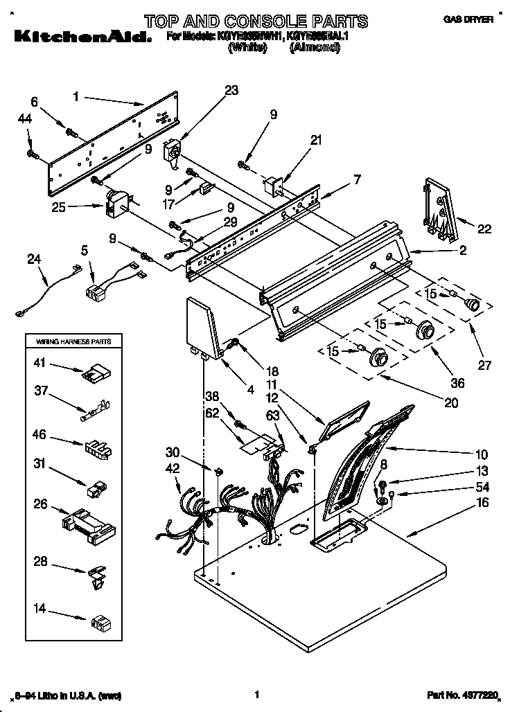 KitchenAid KGYE665BWH1 top and console diagram