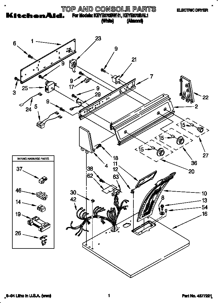 KitchenAid KEYE670BAL1 top and console diagram