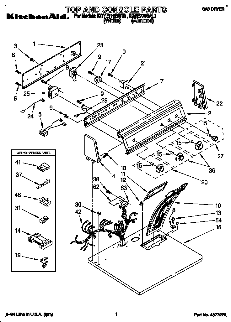KitchenAid KGYE770BAL1 top and console diagram