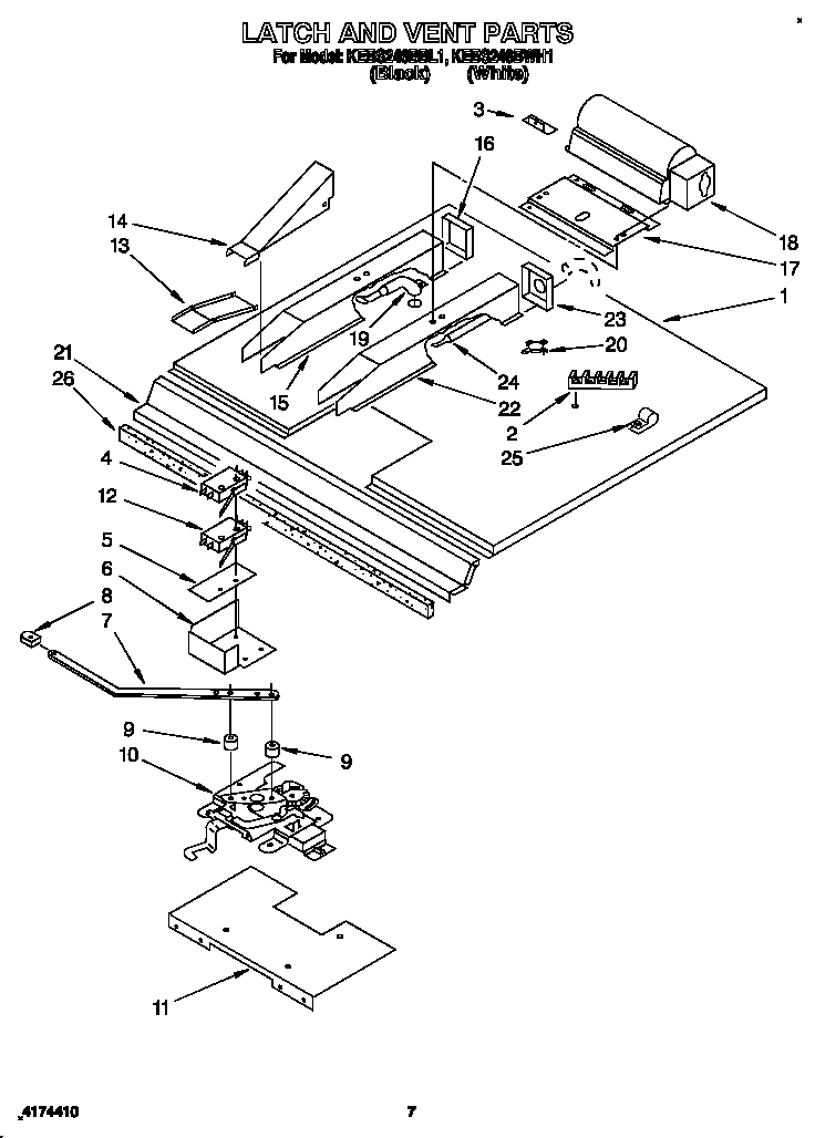 KitchenAid KEBS246BBL1 latch and vent diagram