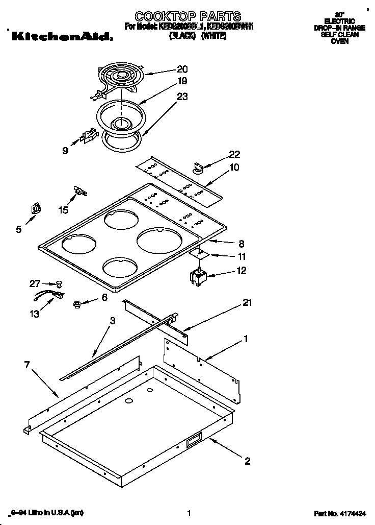 KitchenAid KEDS200BBL1 cooktop diagram