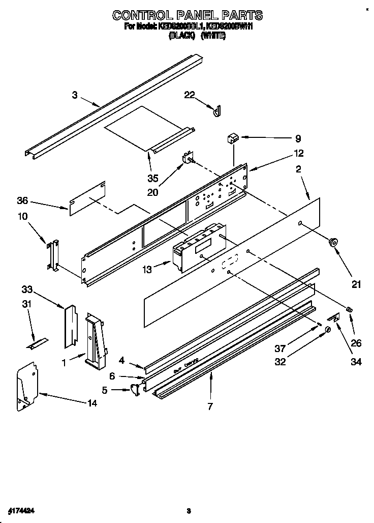 KitchenAid KEDS200BBL1 control panel diagram