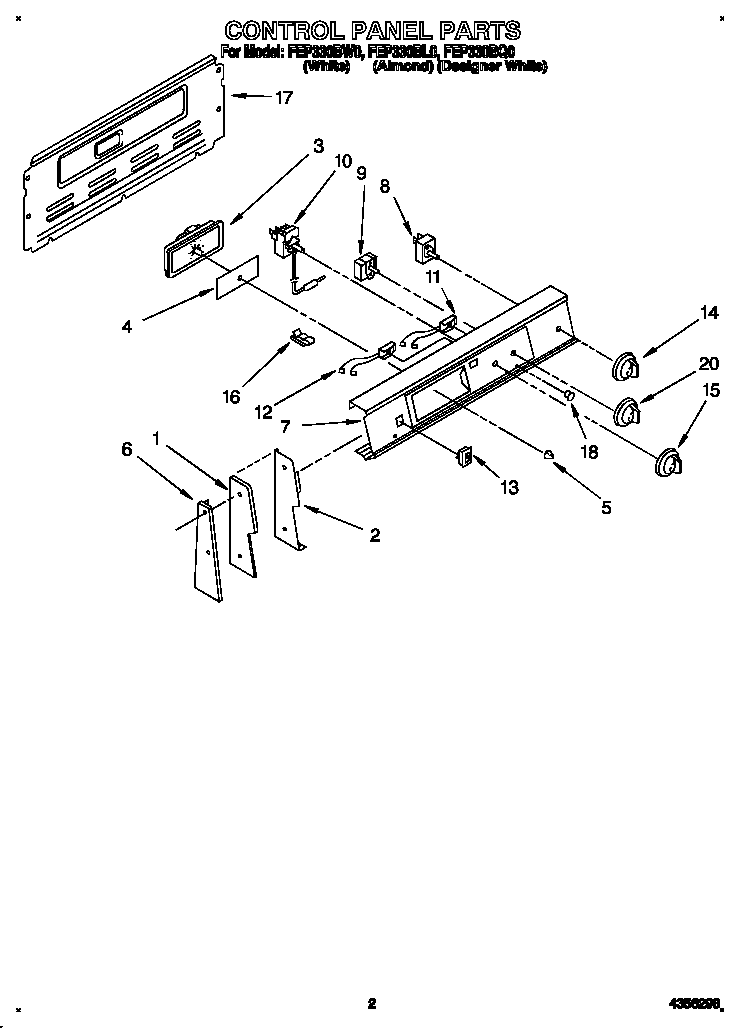 Roper FEP330BW0 control panel diagram