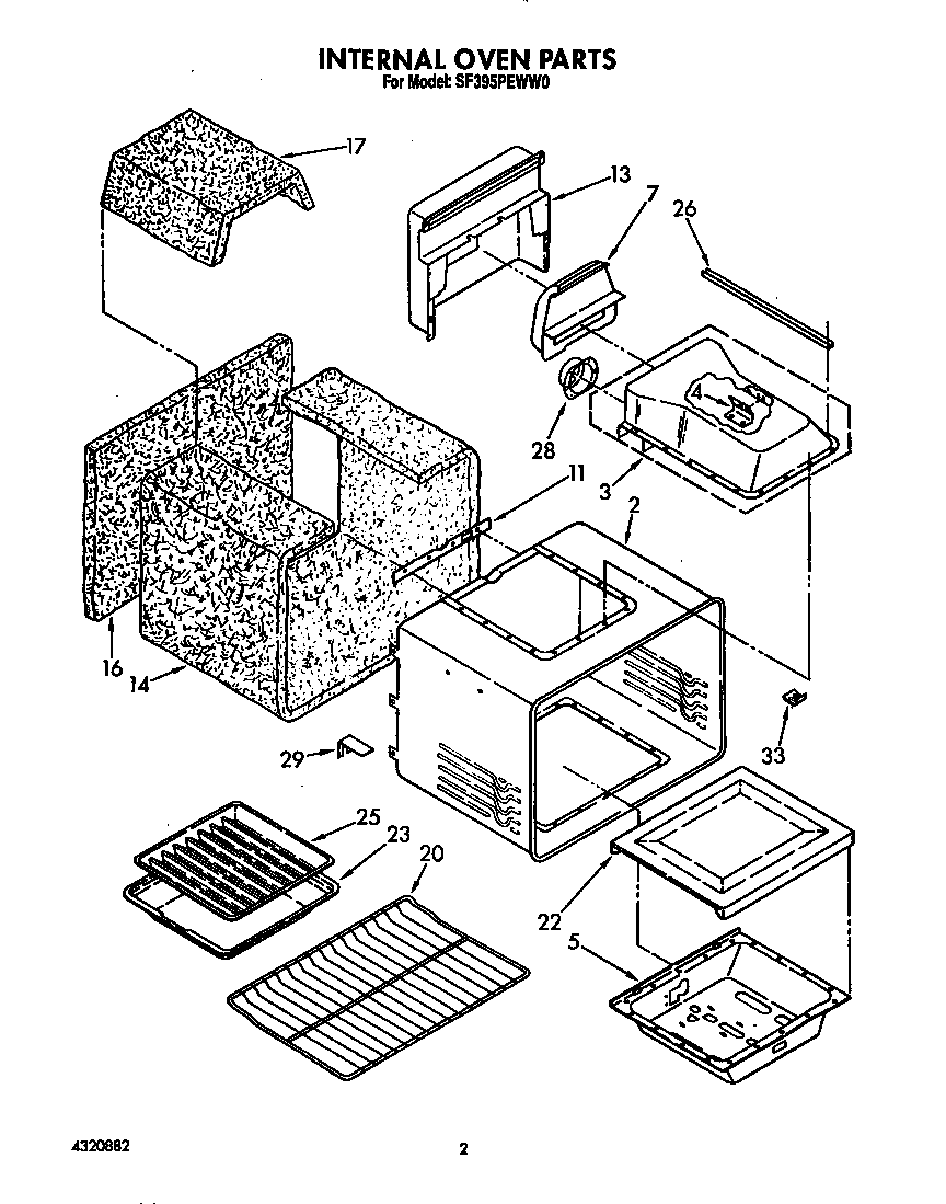 Whirlpool SF395PEWW0 internal oven diagram