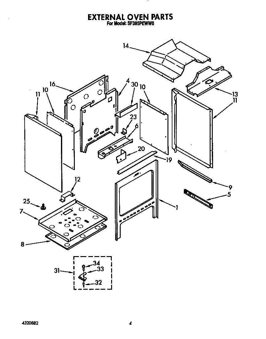 Whirlpool SF395PEWW0 external oven diagram