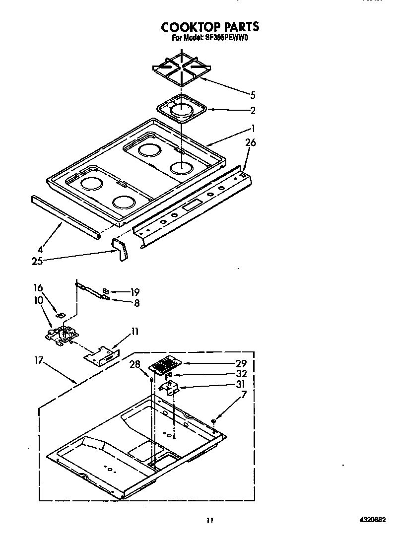Whirlpool SF395PEWW0 cooktop diagram
