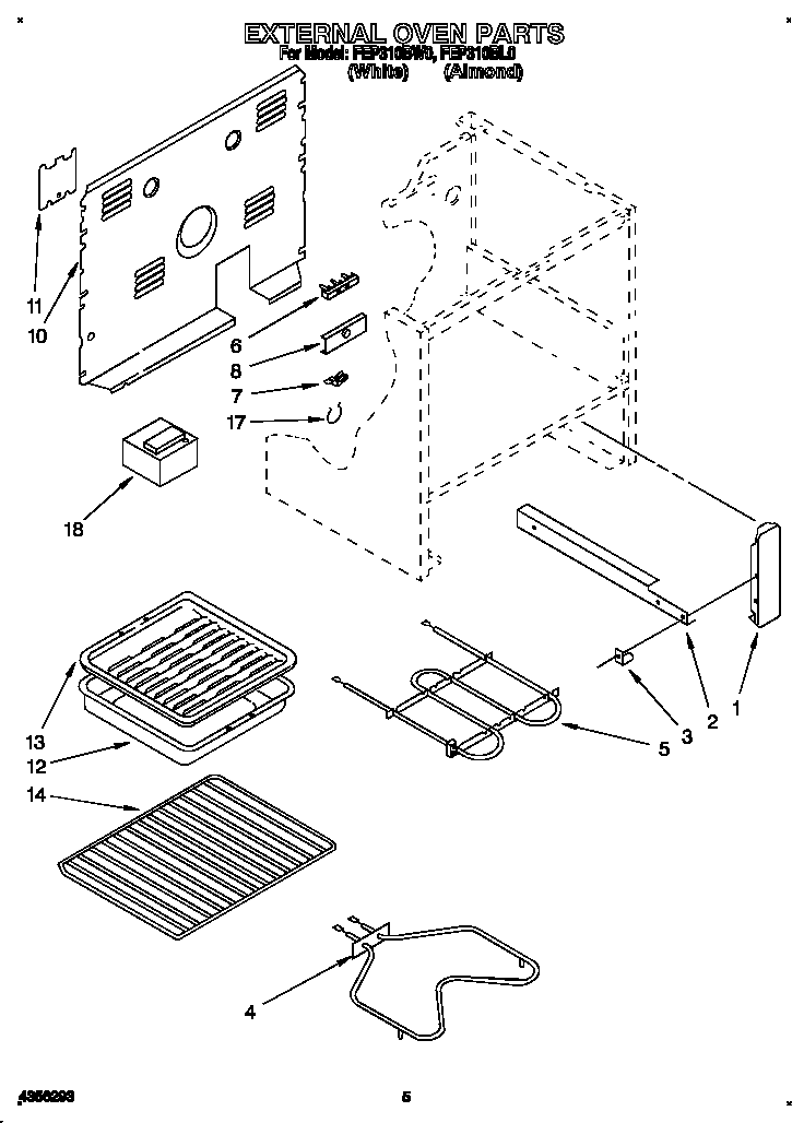 Roper FEP310BL0 external oven diagram