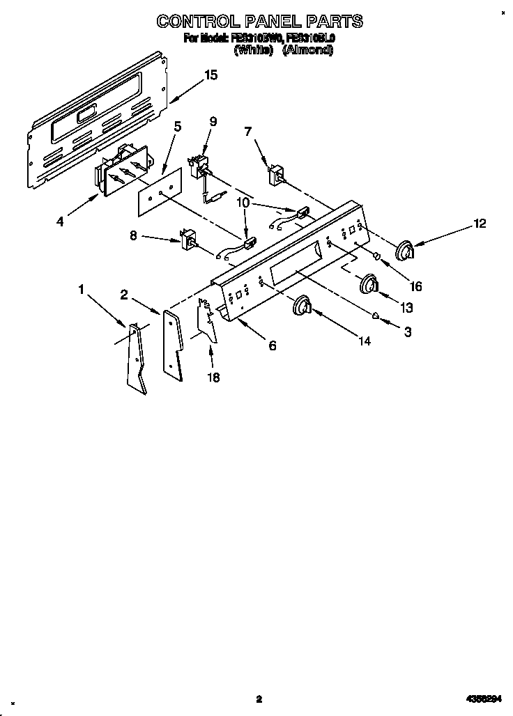 Roper FES310BL0 control panel diagram
