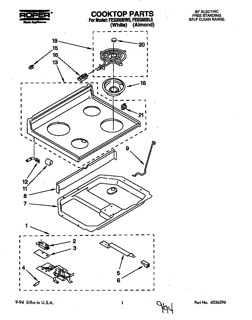 Estate FES350BL0 cooktop diagram