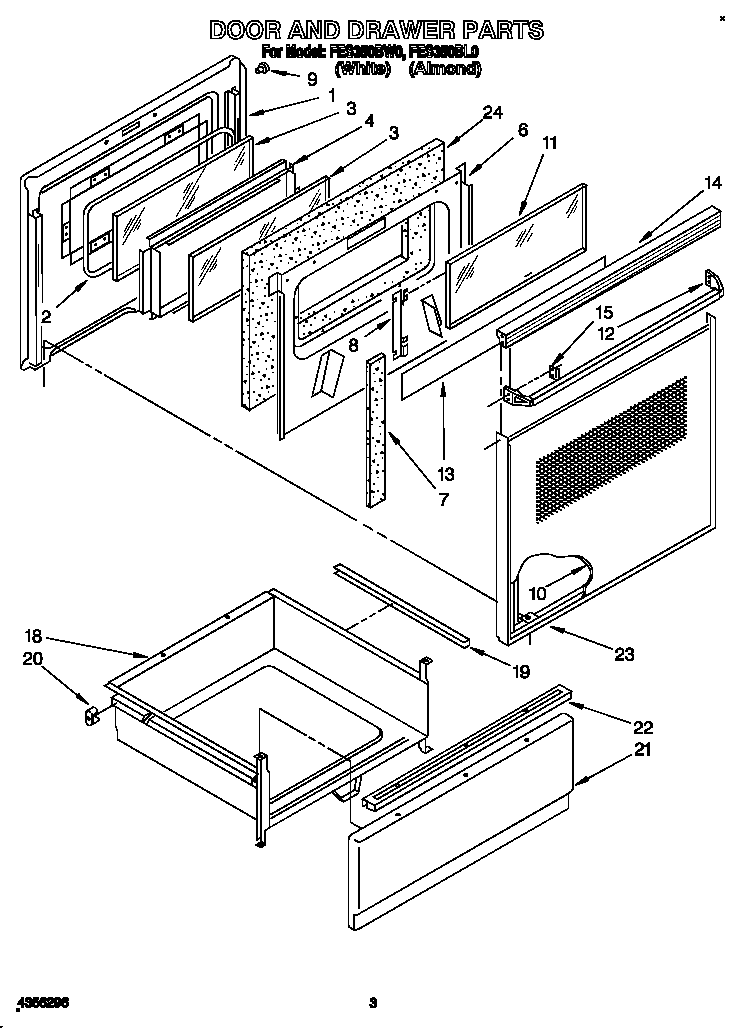 Estate FES350BL0 door and drawer diagram