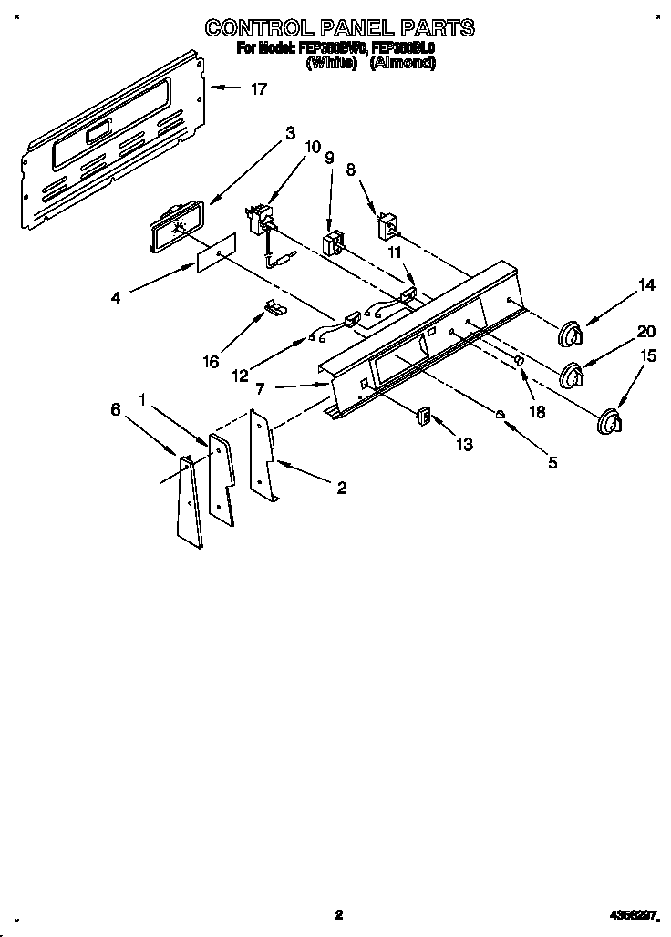 Roper FEP350BW0 control panel diagram