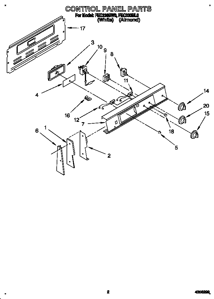 Roper FEC330BW0 control panel diagram