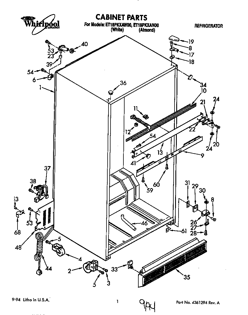 Whirlpool ET18PKXAN00 cabinet diagram