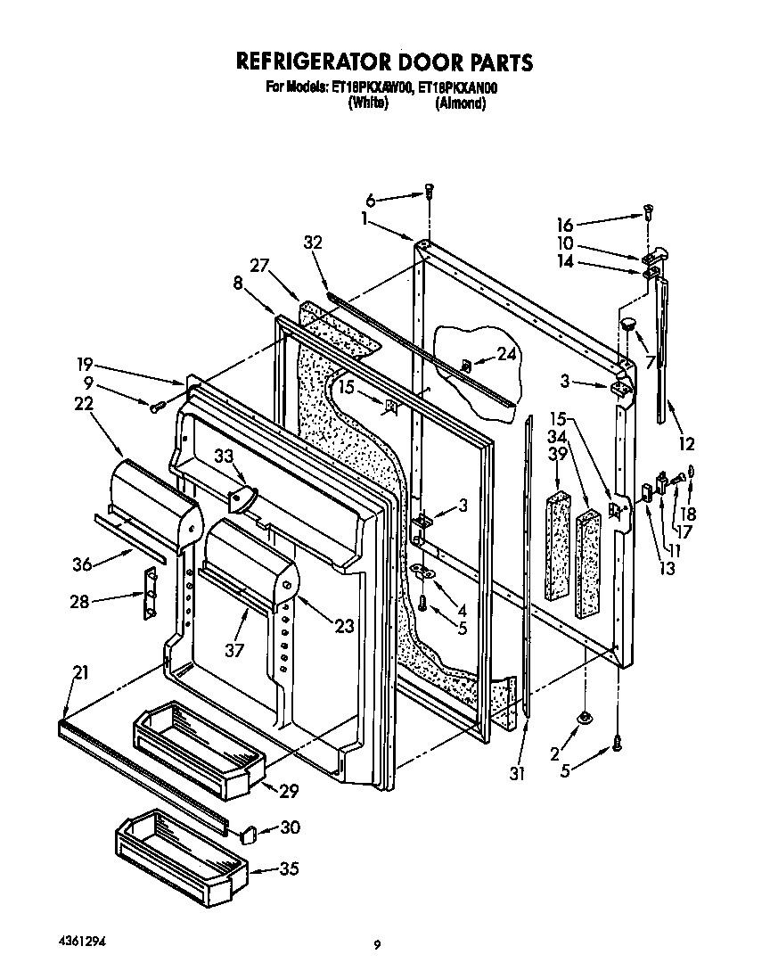 Whirlpool ET18PKXAN00 refrigerator door diagram