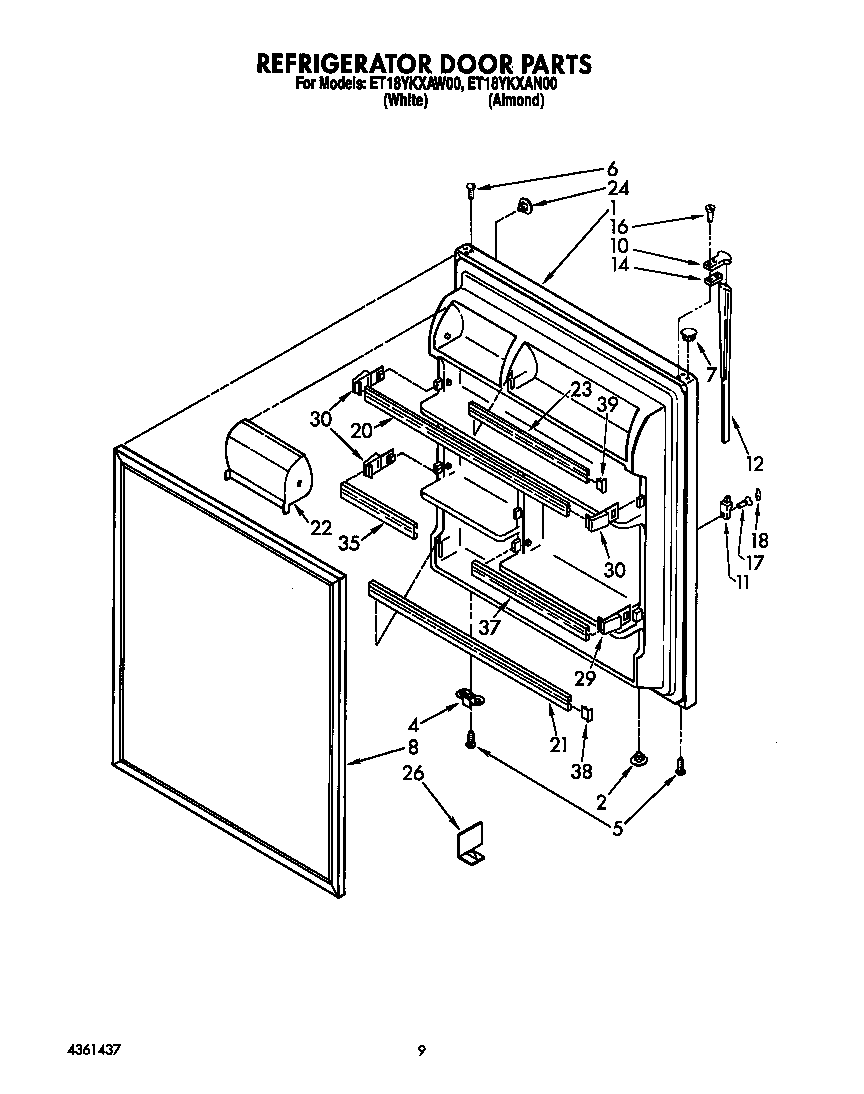 Whirlpool ET18YKXAN00 refrigerator door diagram