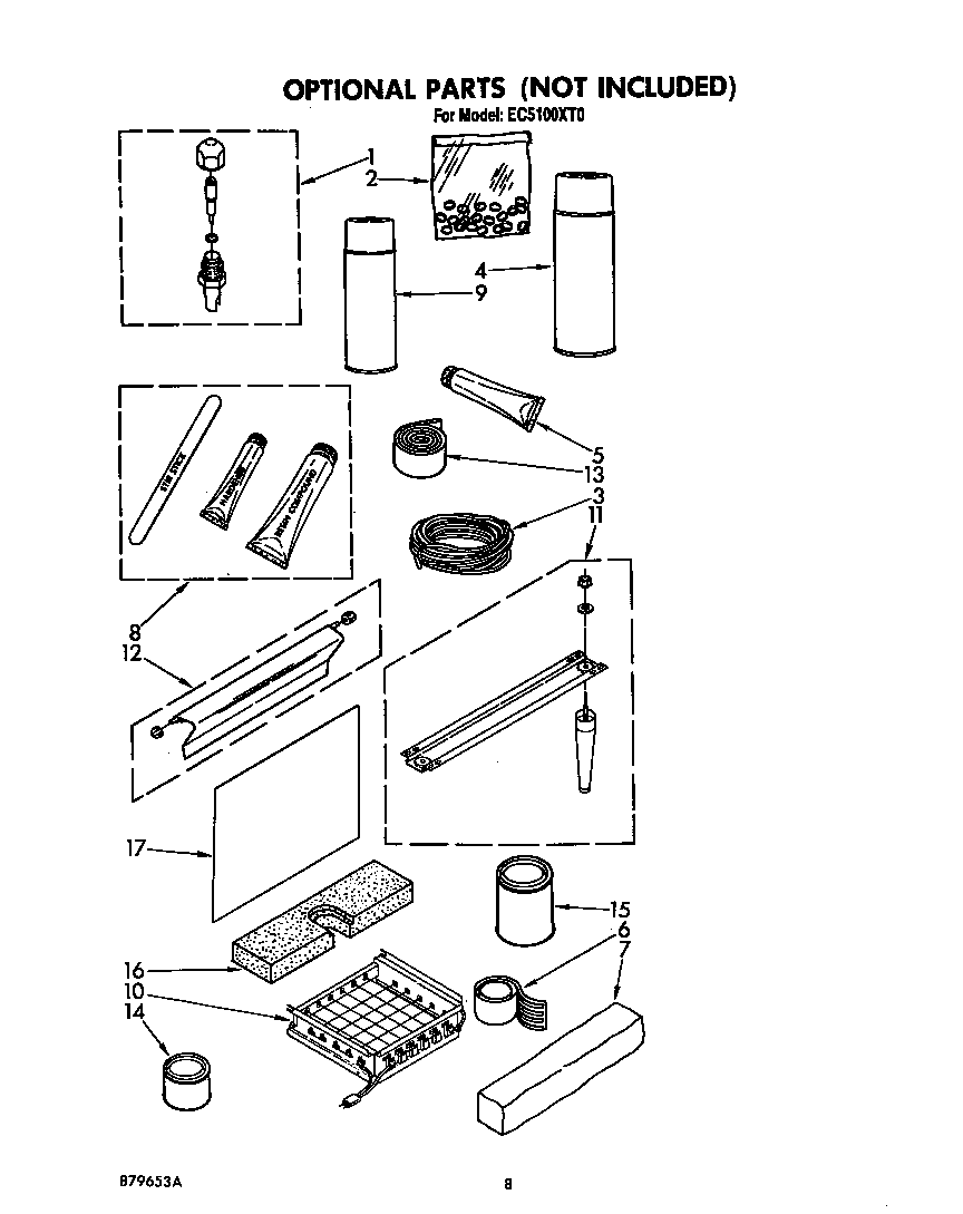 Whirlpool EC5100XT0 optional parts (not included) diagram