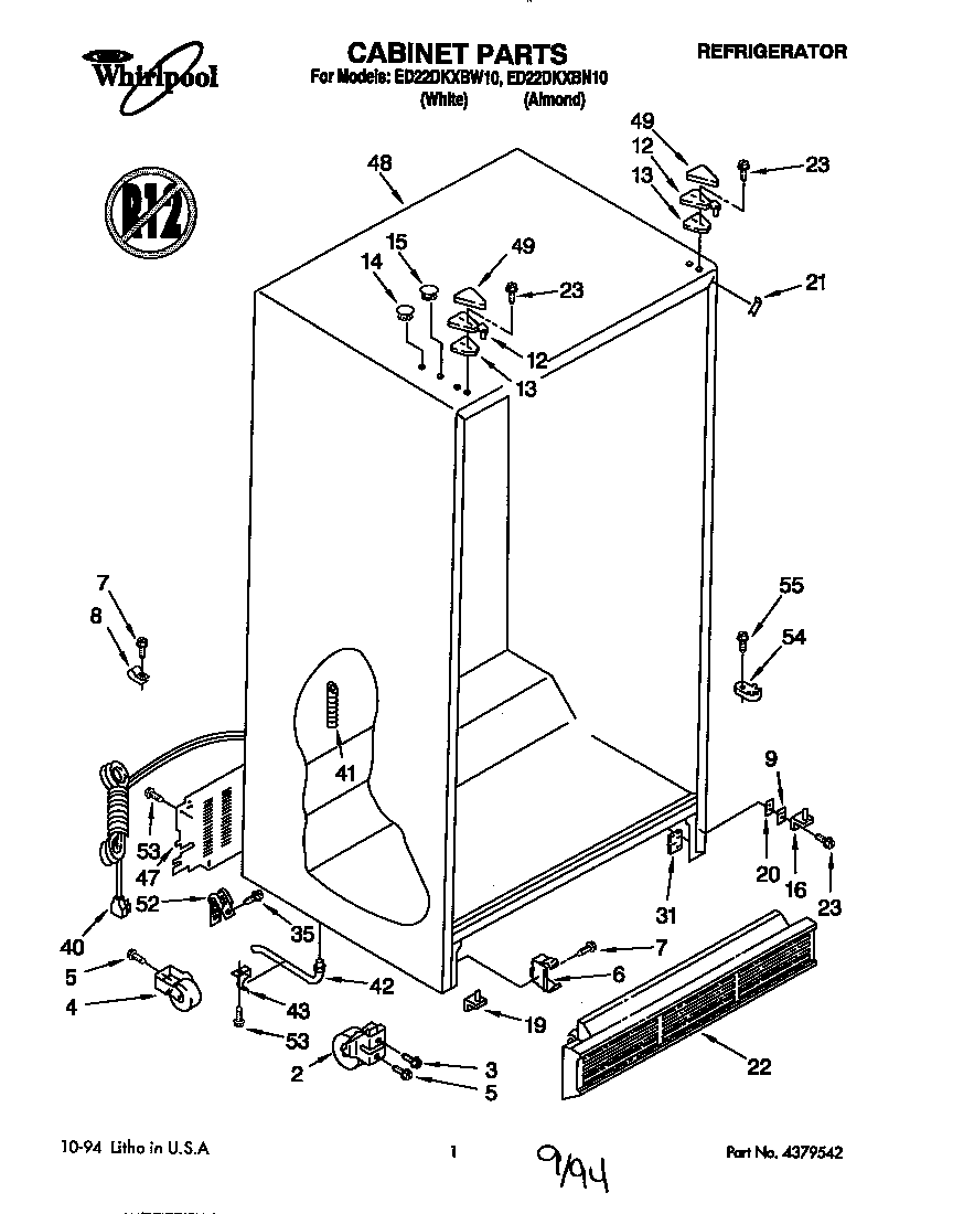Whirlpool ED22DKXBN10 cabinet diagram
