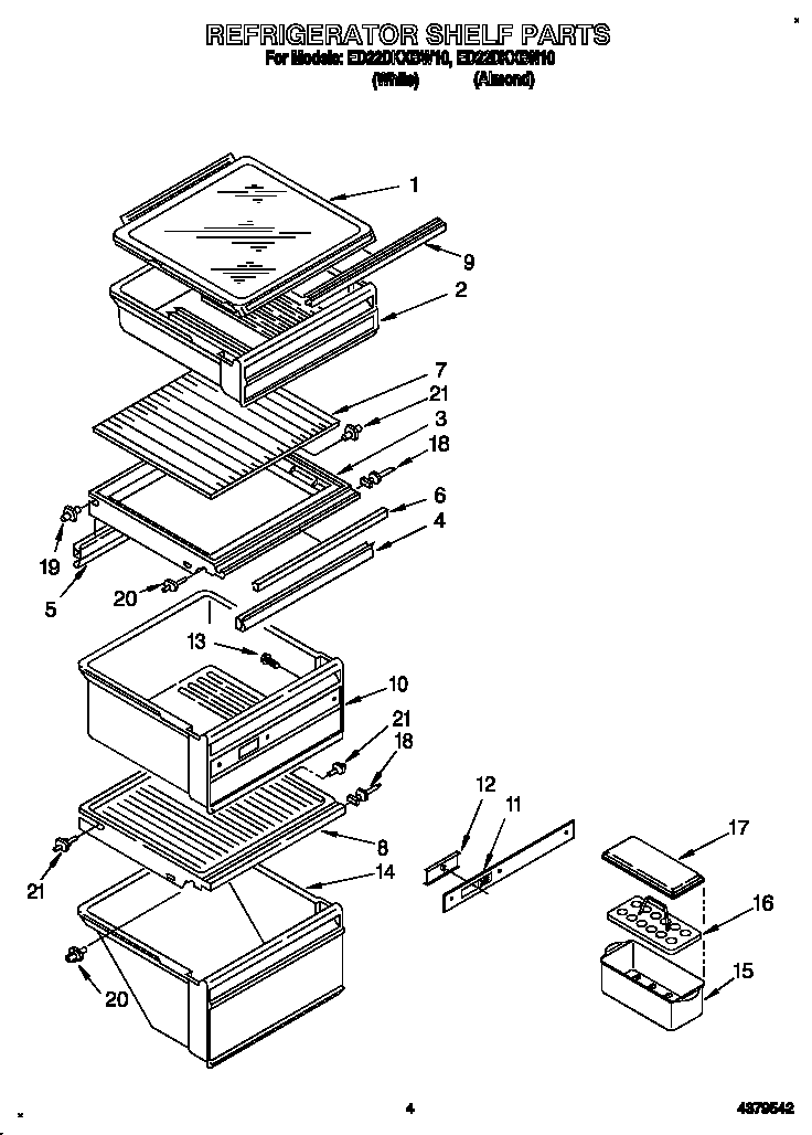 Whirlpool ED22DKXBN10 refrigerator shelf diagram