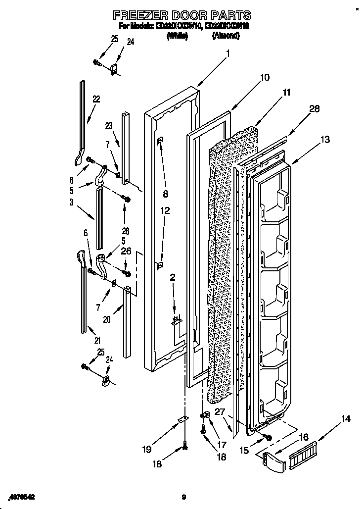 Whirlpool ED22DKXBN10 freezer door diagram