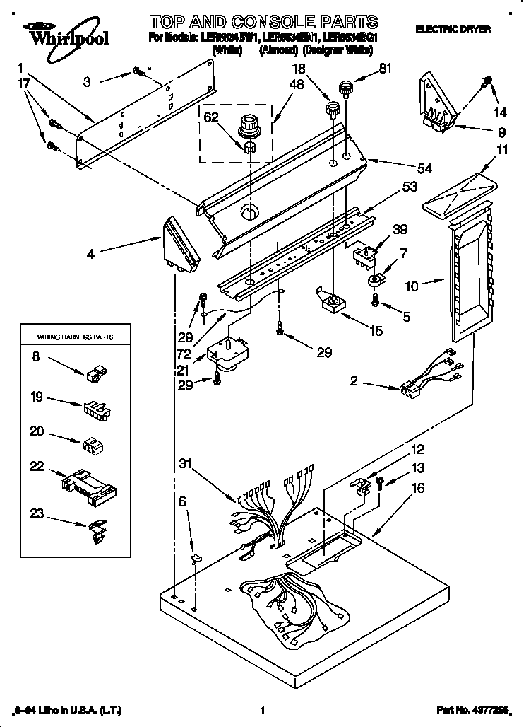 Whirlpool LER6634BQ1 top and console diagram