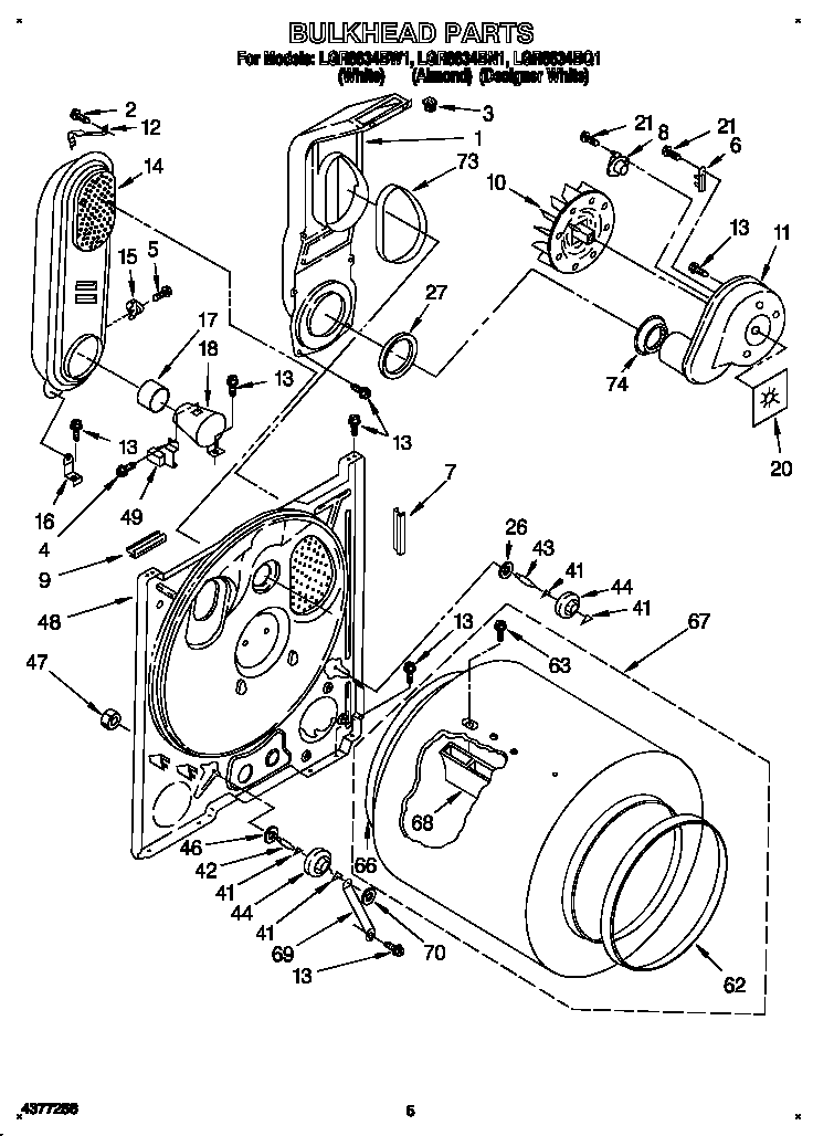 Whirlpool LGR6634BW1 bulkhead diagram