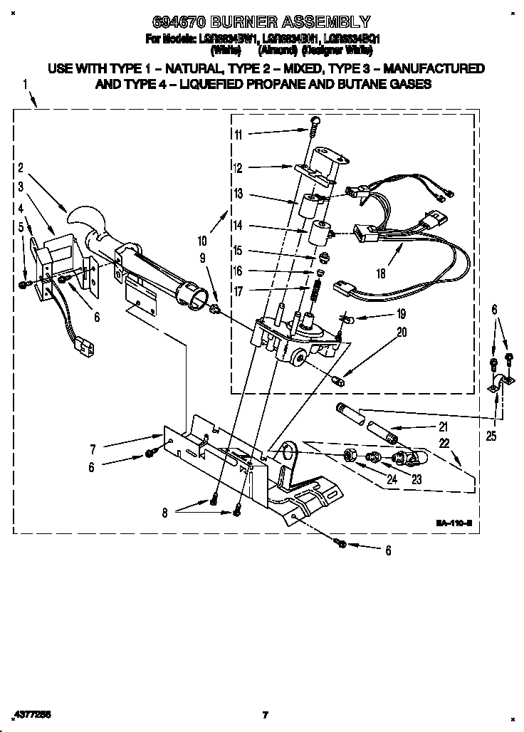 Whirlpool LGR6634BW1 694670 burner assembly diagram