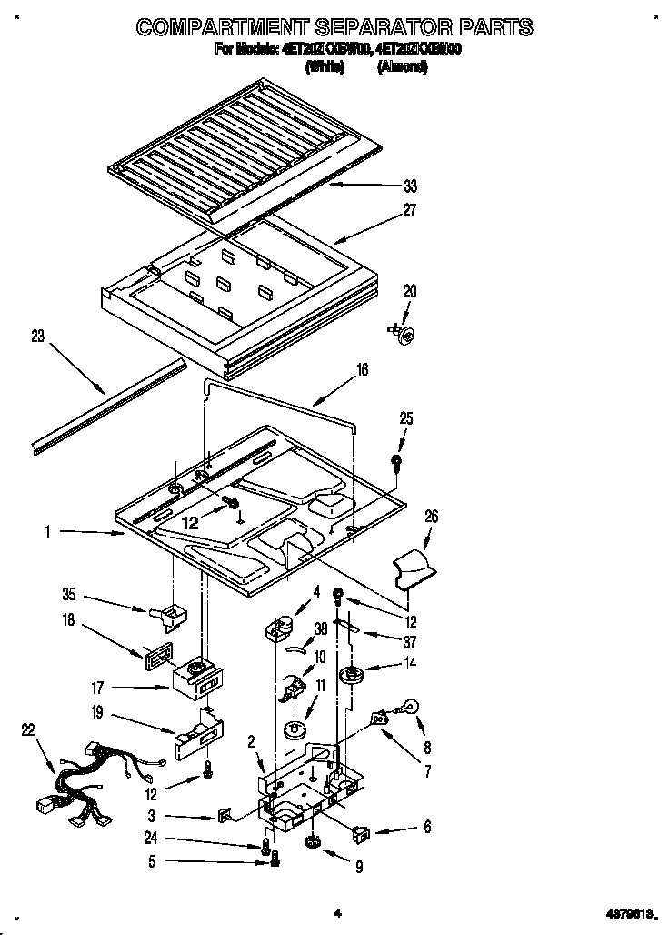 Whirlpool 4ET20ZKXBN00 compartment separator diagram
