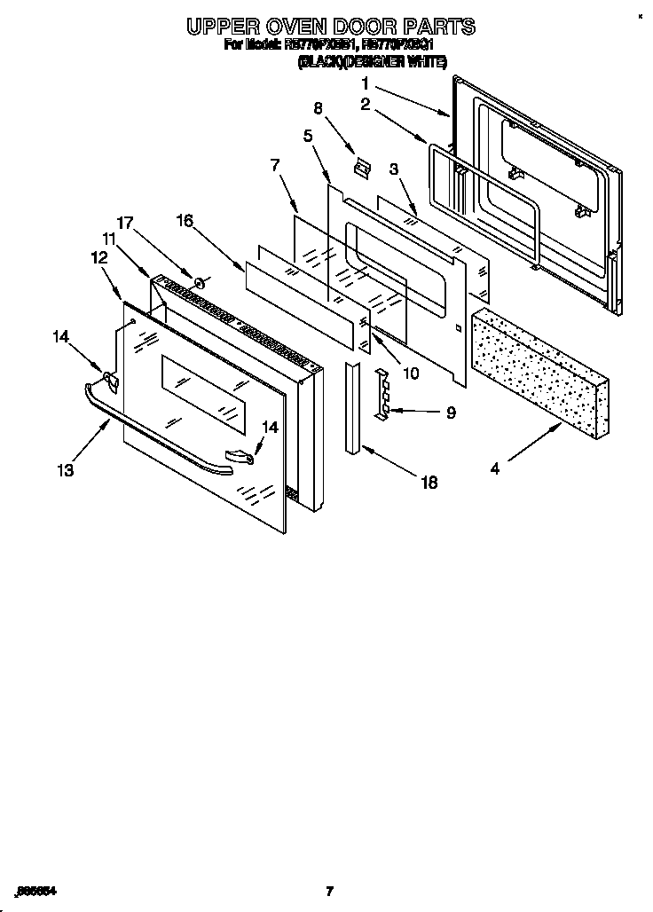 Whirlpool RB770PXBB1 upper oven door diagram