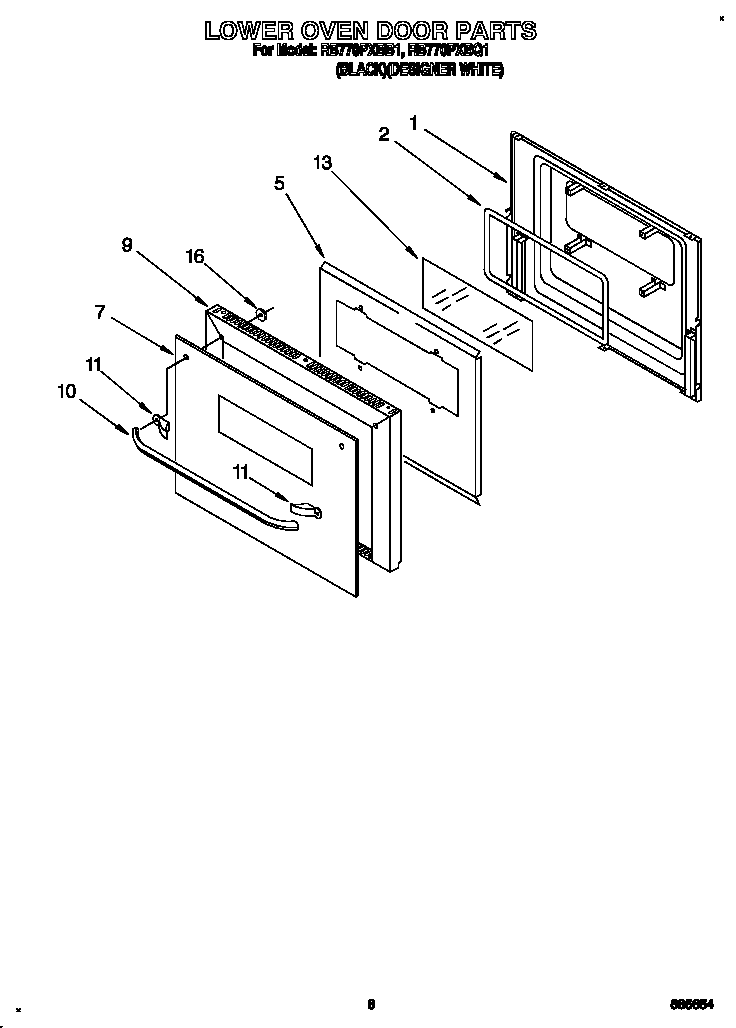 Whirlpool RB770PXBB1 lower oven door diagram