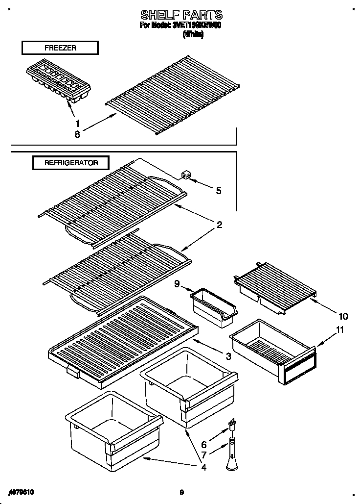 Whirlpool 3VET16GKBW00 shelf diagram