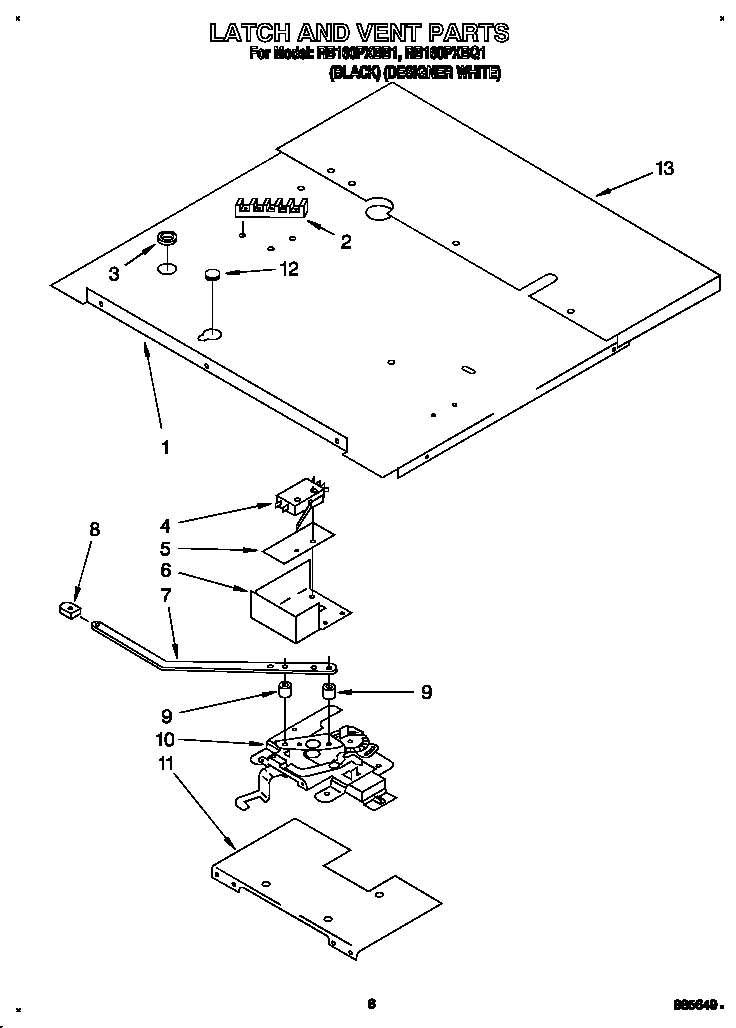 Whirlpool RB160PXBB1 latch and vent diagram