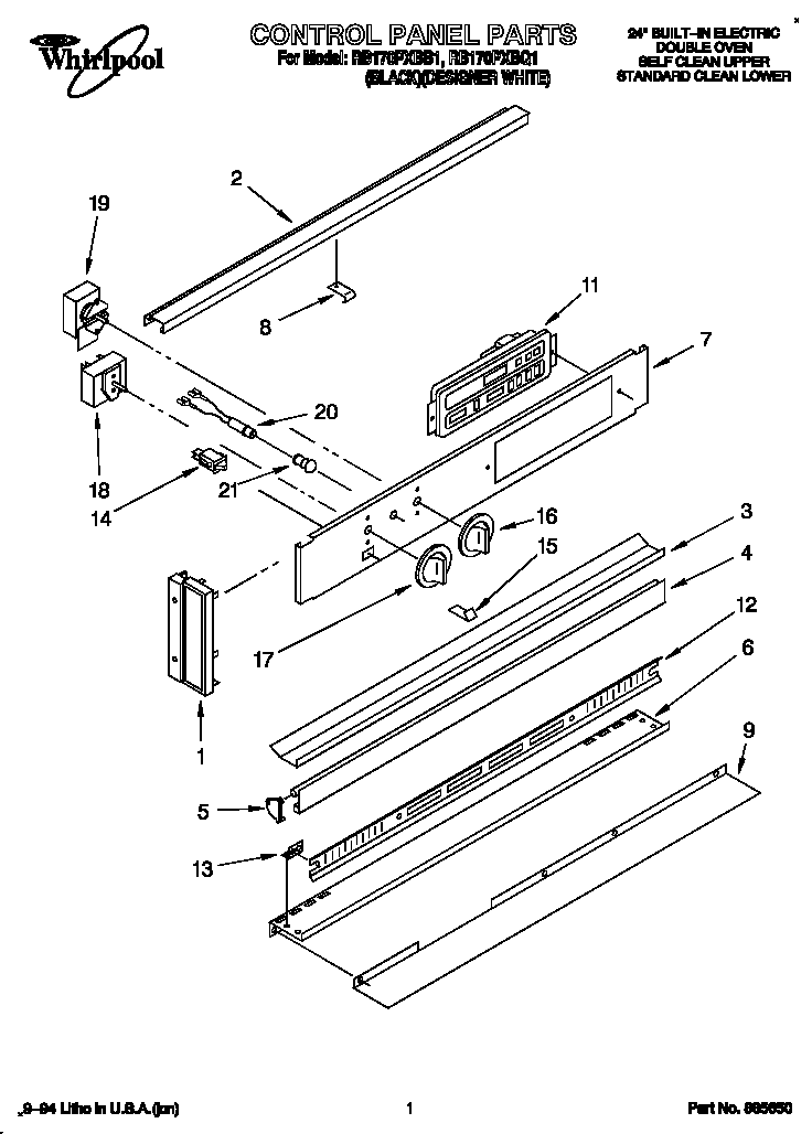 Whirlpool RB170PXBB1 control panel diagram