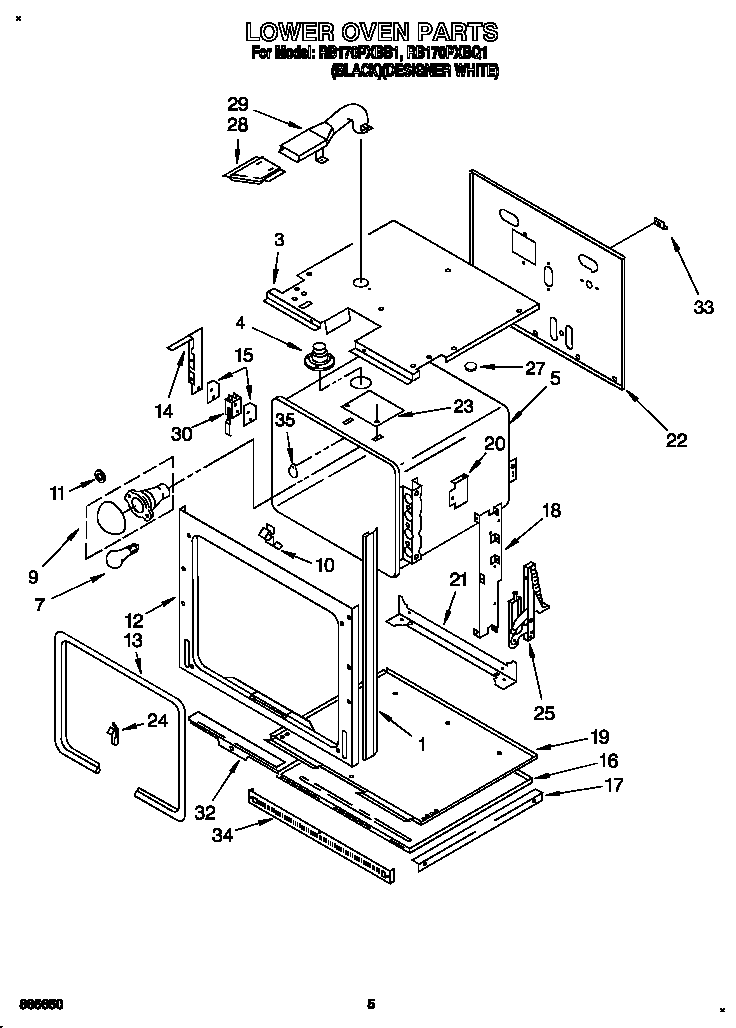Whirlpool RB170PXBB1 lower oven diagram