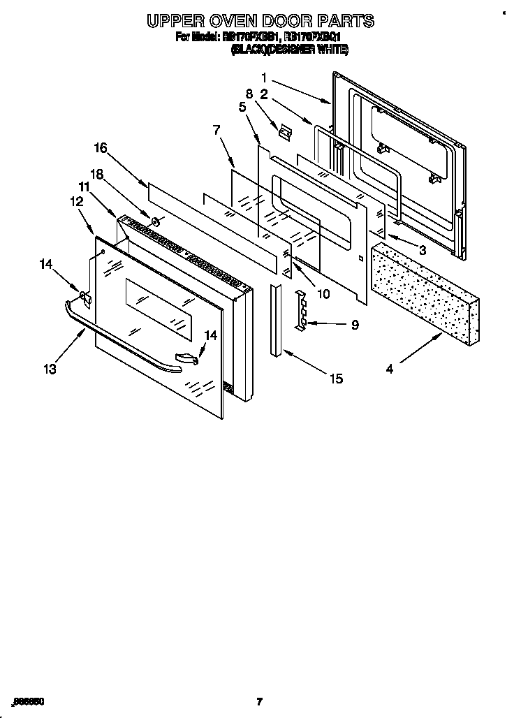Whirlpool RB170PXBB1 upper oven door diagram