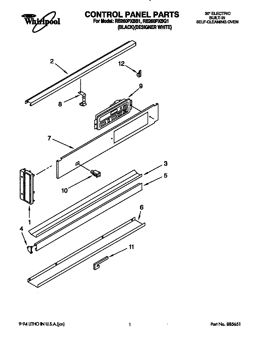 Whirlpool RB260PXBQ1 control panel diagram