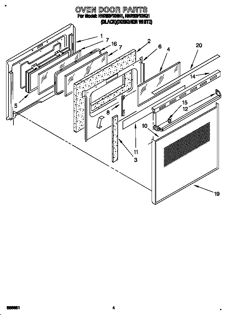Whirlpool RB260PXBQ1 oven door diagram