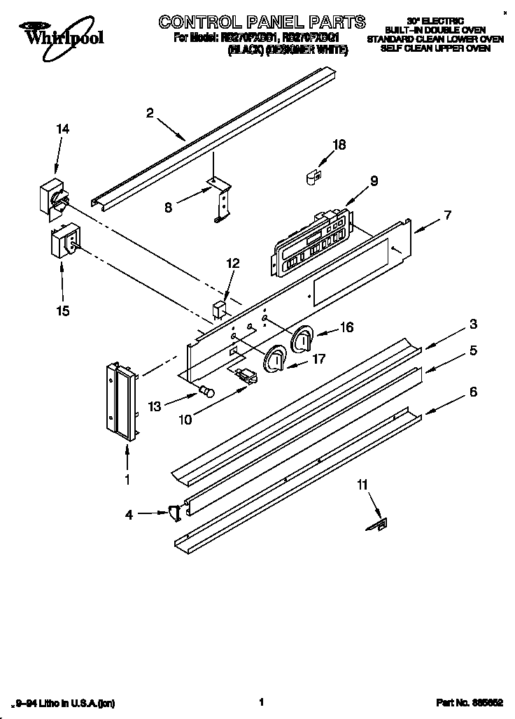 Whirlpool RB270PXBQ1 control panel diagram