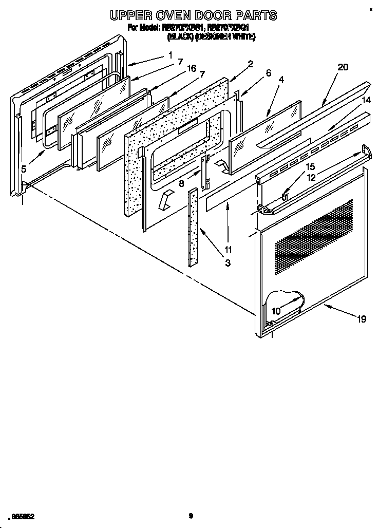 Whirlpool RB270PXBQ1 upper oven door diagram