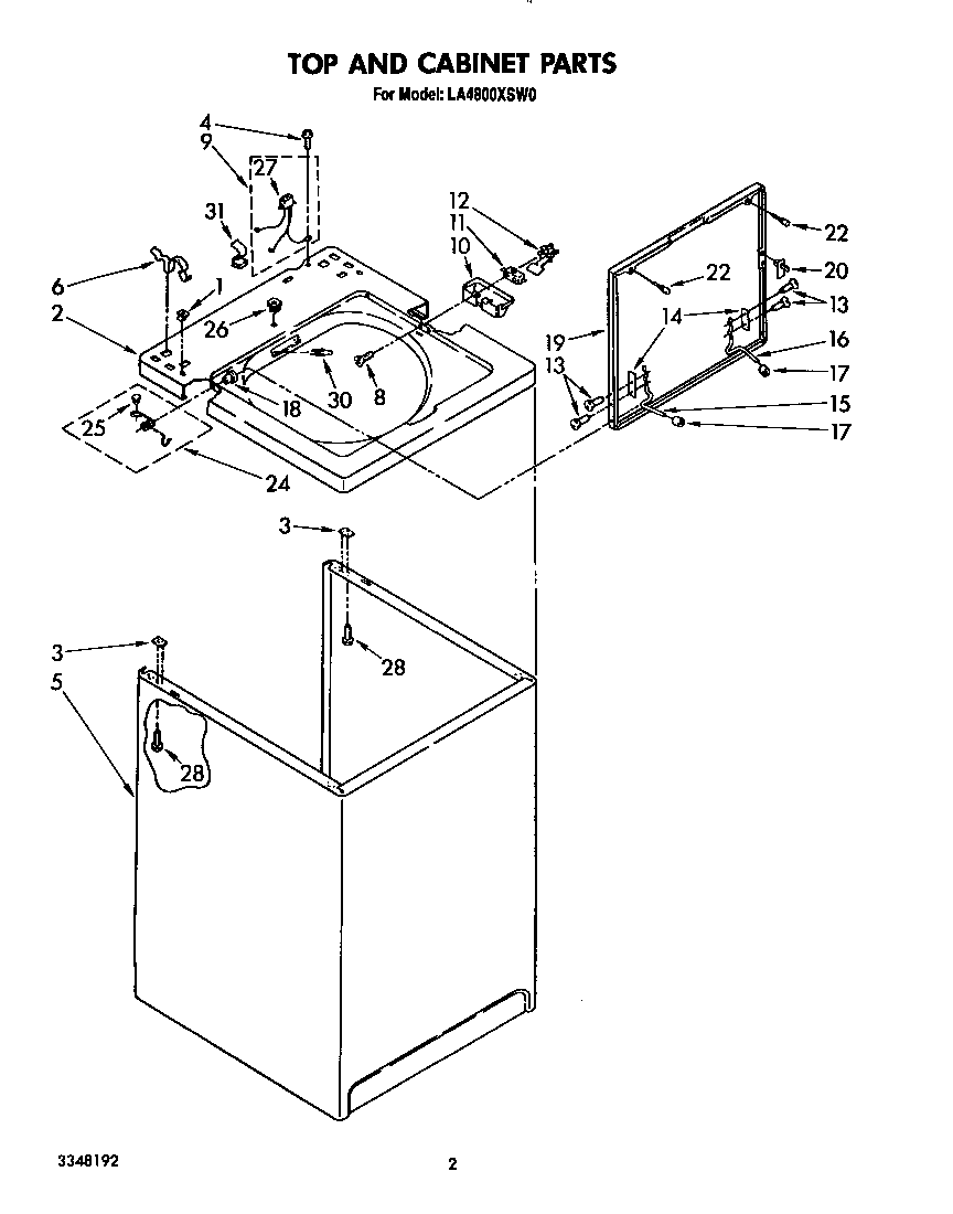 Whirlpool LA4800XSW0 top and cabinet diagram