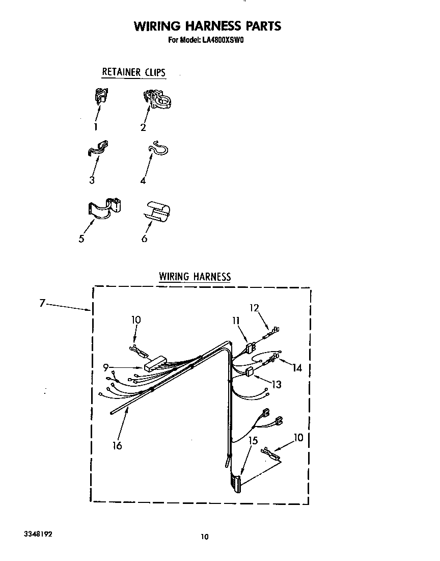 Whirlpool LA4800XSW0 wiring harness diagram
