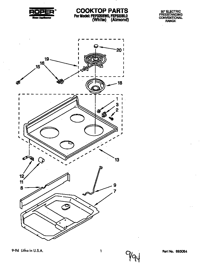 Roper FEP320BW0 cooktop diagram